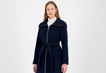 含60%羊毛!绝对好价!【折后$63.99 包邮】Michael Kors 翼领束腰羊毛混纺大衣 4色选