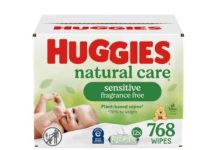好价!一包才$1+!【折后$12.98 Prime包邮】Huggies 天然婴儿敏感肌专用湿巾 12包共768片装