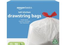 【折后$7.55 Prime包邮】Amazon Basics 13加仑抽绳垃圾袋 90个!