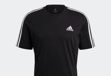 这价当睡衣都不心疼!【折后$6 包邮】adidas 男士 Essentials 三条纹短袖 T 恤