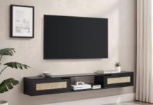 简约时尚!【折后$39.99 包邮】Walker Edison Destin 现代藤编翻门挂墙电视柜