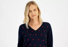 【折后$22.24】Tommy Hilfiger女士爱心波点V领针织衫