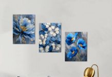 【折后$14.99 Prime包邮】蓝色抽象花卉三联画 12×16英寸