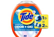 划算!【折后$44.49 包邮】Tide Odor Defense + Oxi 汰渍洗衣凝珠 45颗*4共180颗装