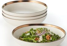 【折后$17.49 Prime包邮】36oz 金边陶瓷手工意面沙拉碗 4件