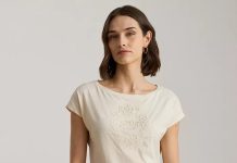 清仓价!【折后$33.33】LAUREN RALPH LAUREN 女士亮片徽章船领T恤