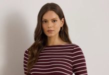 【折后$35.7】LAUREN RALPH LAUREN 女士条纹船领弹力T恤