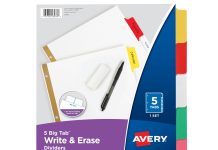 白菜价!【折后$1 Prime包邮】Avery Big Tab 可擦写活页夹分隔页 5色装