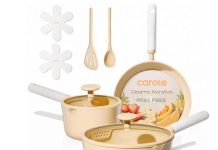 【折后$45.99 包邮】CAROTE陶瓷不粘锅具套装 9件套