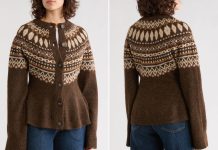 白菜价!【折后$19.48】BLANKNYC 费尔岛羊毛混纺提花荷叶摆开衫 两色选