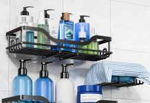 【折后$9.49 Prime包邮】 免打孔淋浴置物架3件套