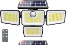 【折后$16.73 Prime包邮】4500流明4头可调太阳能户外灯 2件装