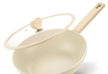 【折后$24.99 Prime包邮】奶白色带盖不粘锅 11寸!