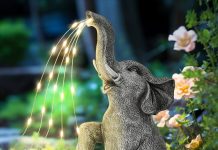 【折后$12.99 Prime包邮】太阳能喷水小象花园摆件