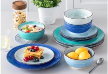 【折后$27.99 Prime包邮】vancasso蓝色螺旋陶瓷餐具 12件套装