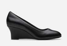 【折后$34.99 包邮】Clarks Olivette Pearl 女士黑色真皮坡跟鞋!