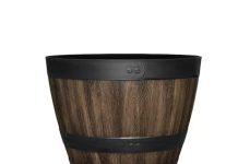 【$6.98 包邮】CHG Classic Home & Garden 仿木酒桶圆形花盆 11.33英寸