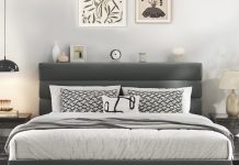 【折后$109.99 包邮】天鹅绒织物床架 Queen Size!