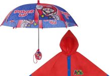 可爱!【折后$15.99 Prime包邮】Nintendo 任天堂超级马里奥儿童雨衣雨伞套装