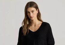 XS码捡漏!【折后$48.53 包邮】Lauren Ralph Lauren 女士金属光泽V领针织衫