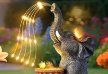 【折后$9.85 Prime包邮】大象太阳能花园喂鸟器装饰摆件