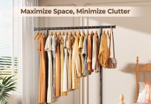 【折后$20.99 Prime包邮】带滚轮移动式金属落地衣架