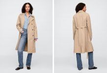 【折后$41.59 包邮】Gap 女士双排扣系带收腰长款风衣