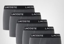 【折后$29.98 Prime包邮】Lacoste 男士平角内裤 五条装!