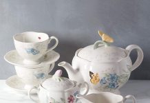 美绝!【折后$79.99 包邮】 Lenox Butterfly Meadow 蝴蝶花园茶具套装 8件套