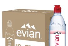 运动盖设计!划算!【折后$12.99 Prime包邮】Evian 依云法国阿尔卑斯天然矿泉水 750ml×12瓶