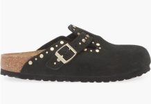 【折后$99.99 包邮】Birkenstock Boston Rivets 铆钉麂皮勃肯木屐拖鞋 黑色