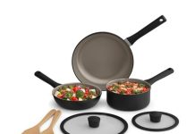 【折后$24.99 Prime包邮】BELLA 陶瓷不粘锅具7件套装