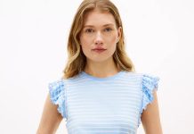 【折后$10.33】Tommy Hilfiger 女士荷叶边袖圆领上衣 三色选