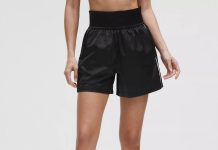 又降$10!【折后$19 包邮】Lululemon Stretch Satin Nylon 女士超高腰缎面运动短裤 5英寸
