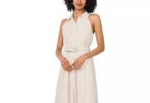 清仓好价!【折后$47.63 包邮】Vince Camuto 女士翻领V领长款连衣裙