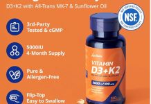 【折后$5.99 Prime包邮】维生素D3+K2软胶囊 120粒