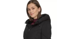 24折清仓价!【折后$39.96 包邮】Calvin Klein 女士绗缝连帽泡芙外套 2色选