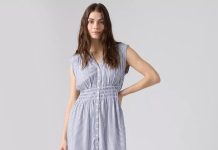 【折后$49.99 包邮】Levi’s 女士V领收腰纽扣中长连衣裙 多色选