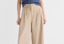 【折后$25.6 包邮】Loft Palazzo 女士高腰系带百褶阔腿长裤 两色选