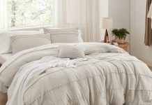 【折后$19.99 Prime包邮】Bedsure 米色压褶床上用品四件套 Queen Size!