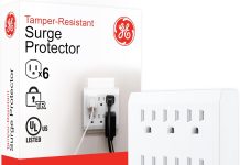 【折后$6.99 Prime包邮】GE 6位防雷墙插转换器