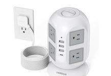 【折后$21.99 Prime包邮】TESSAN 8插孔+4 USB 10英尺延长线塔式插座