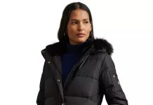 小码捡漏!【折后$94.43 包邮】Lauren Ralph Lauren 女士仿皮草连帽羽绒服 三色选