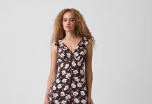【折后$9.6 包邮】Gap Ruffle V-Neck 女士荷叶边V领迷你连衣裙 两色选