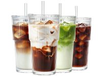 【折后$9.48 Prime包邮】防漏带盖吸管冰咖啡玻璃杯 4件套