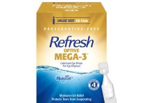 【折后$12.47 Prime包邮】REFRESH OPTIVE MEGA-3 无防腐剂人工泪液润眼滴眼液 0.4ml×60支