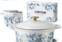 【折后$47.49 Prime包邮】CAROTE 清新花朵珐琅铸铁锅 5QT!