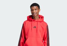 【折后低至$14.4 包邮】adidas Essentials 经典三条纹抓绒连帽卫衣 两色选