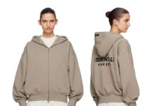 版型好好看!【折后$164 包邮】Fear of God ESSENTIALS 女士米色经典拉链连帽卫衣