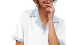 【折后$6.99 Prime包邮】Ekouaer 女士丝滑缎面短袖睡衣套装 多色选